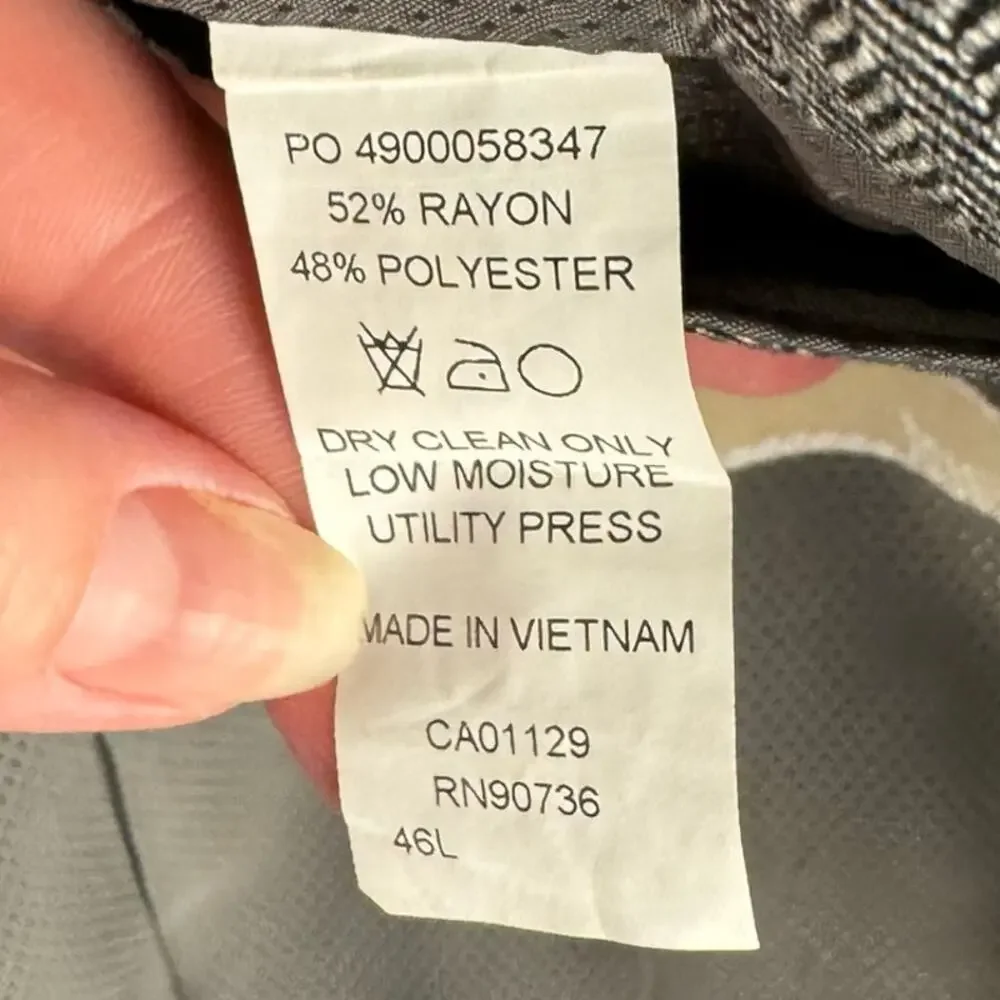Michael Michael Kors Gray Herringbone Lined‎ Rayon Single Breasted Blazer 46L